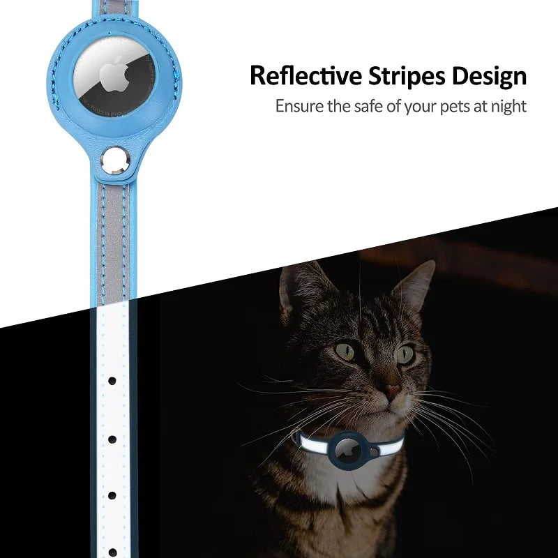 True Blue Pets Reflective Leather Cat Collar for Airtag